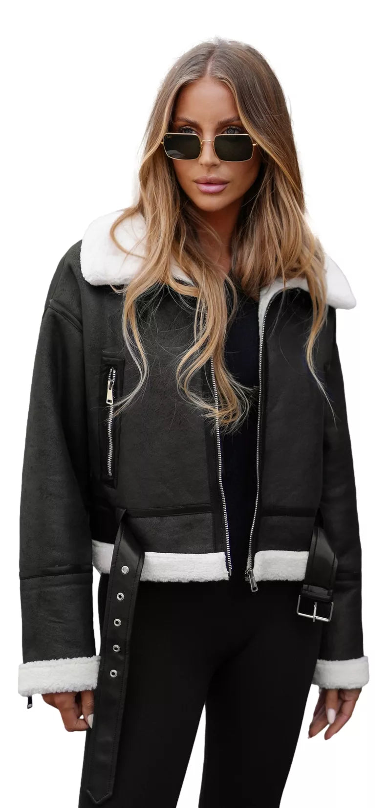 Moteriška juoda odinė striukė Alani